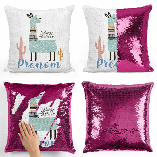 Magic Sequin Glitter Pillow - Lama cactus