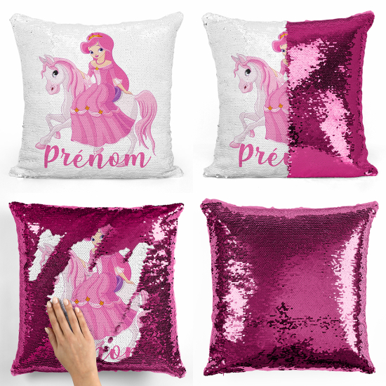 Magic Sequin Glitter Pillow - Princess on horseback