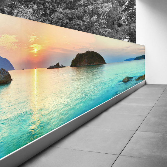 Optical Illusion Balcony Privacy Screen - 100x425 cm - Sea view sunset