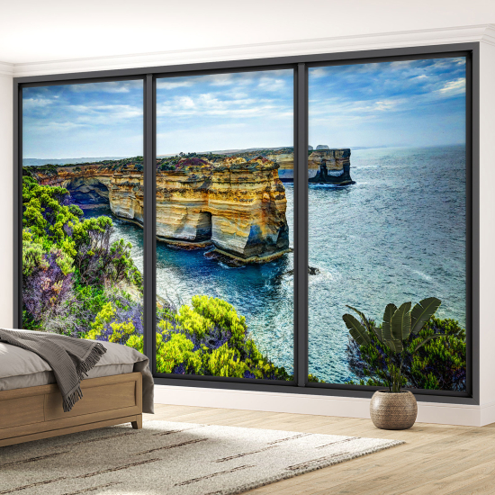 Optical Illusion Panoramic Bay Window Wall Mural / Wallpaper - Cliffs