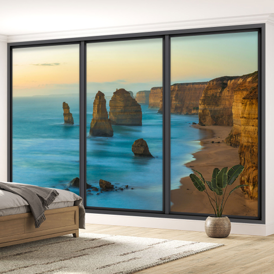 Optical Illusion Panoramic Bay Window Wall Mural / Wallpaper - Cliffs