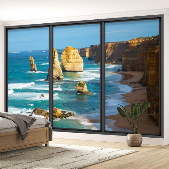 Optical Illusion Panoramic Bay Window Wall Mural / Wallpaper - Cliffs