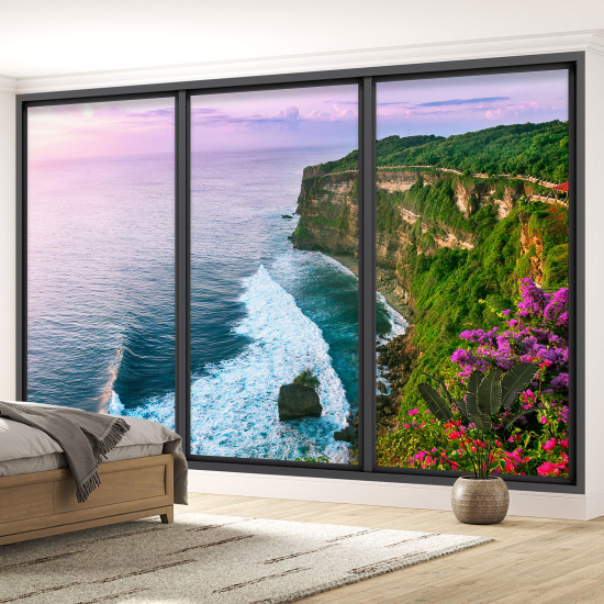 Optical Illusion Panoramic Bay Window Wall Mural / Wallpaper - Cliffs