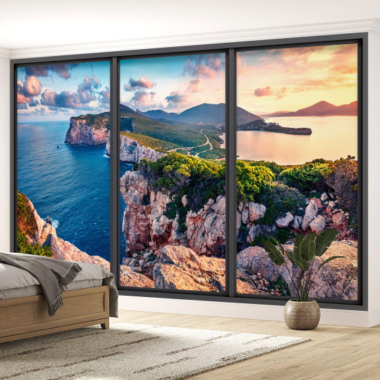 Optical Illusion Panoramic Bay Window Wall Mural / Wallpaper - Cliffs