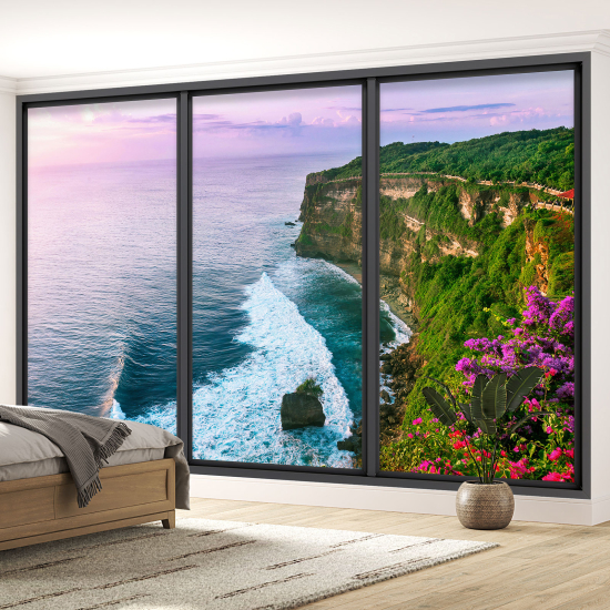 Optical Illusion Panoramic Bay Window Wall Mural / Wallpaper - Cliffs