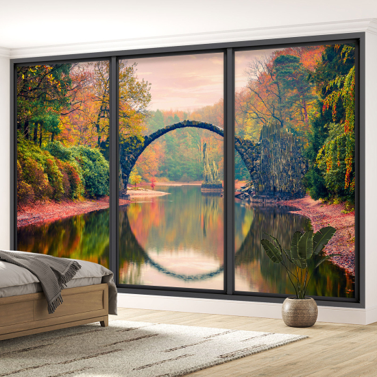 Optical Illusion Panoramic Bay Window Wall Mural / Wallpaper - Devil's Bridge