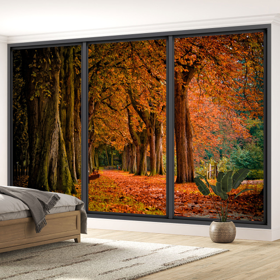 Optical Illusion Panoramic Bay Window Wall Mural / Wallpaper - Forest