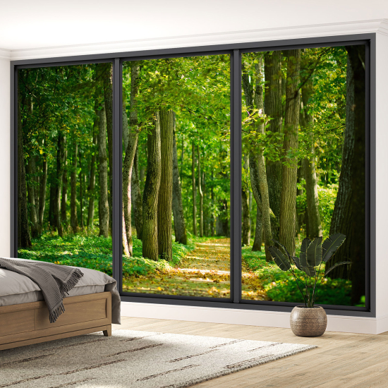 Optical Illusion Panoramic Bay Window Wall Mural / Wallpaper - Forest