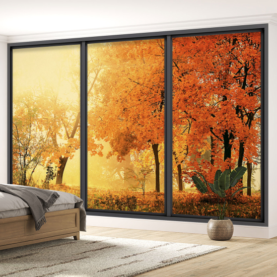 Optical Illusion Panoramic Bay Window Wall Mural / Wallpaper - Forest