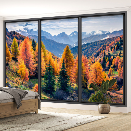 Optical Illusion Panoramic Bay Window Wall Mural / Wallpaper - Forest