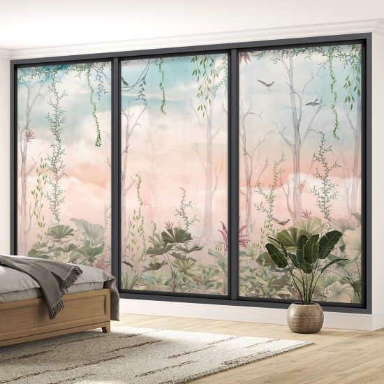 Optical Illusion Panoramic Bay Window Wall Mural / Wallpaper - Forest