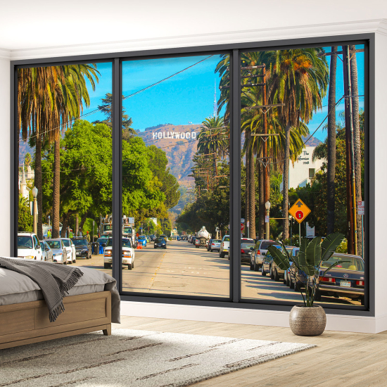 Optical Illusion Panoramic Bay Window Wall Mural / Wallpaper - Hollywood