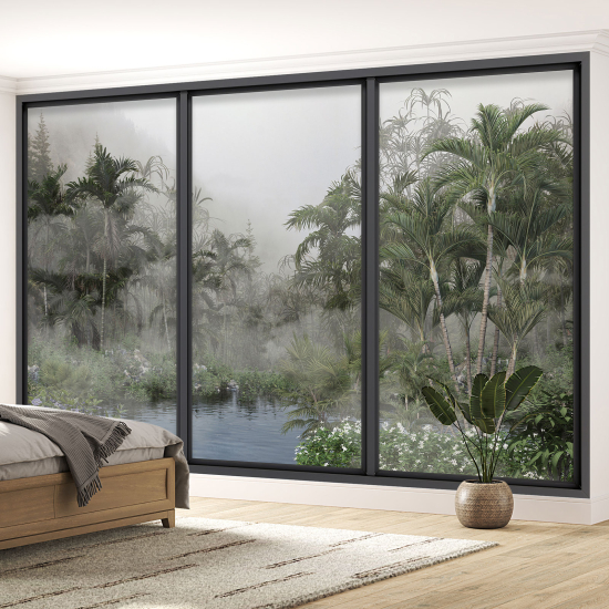 Optical Illusion Panoramic Bay Window Wall Mural / Wallpaper - Jungle