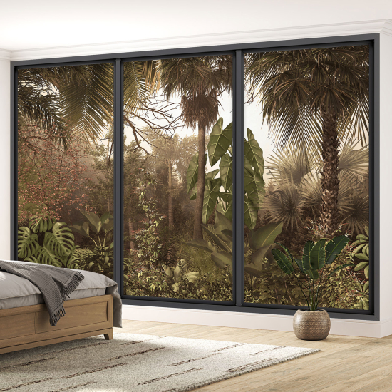 Optical Illusion Panoramic Bay Window Wall Mural / Wallpaper - Jungle