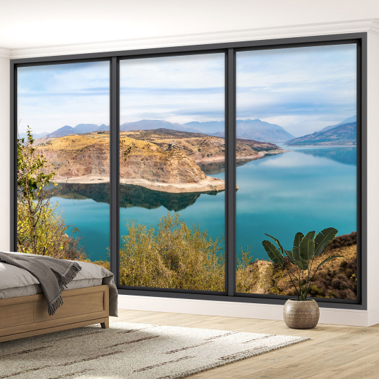 Optical Illusion Panoramic Bay Window Wall Mural / Wallpaper - Lake view