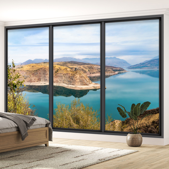 Optical Illusion Panoramic Bay Window Wall Mural / Wallpaper - Lake view