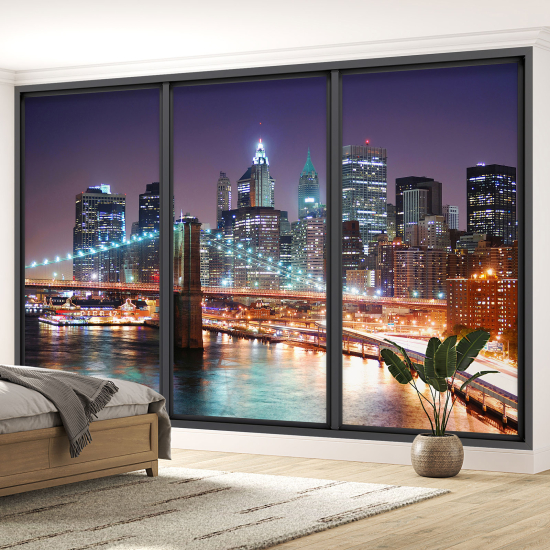 Optical Illusion Panoramic Bay Window Wall Mural / Wallpaper - New York