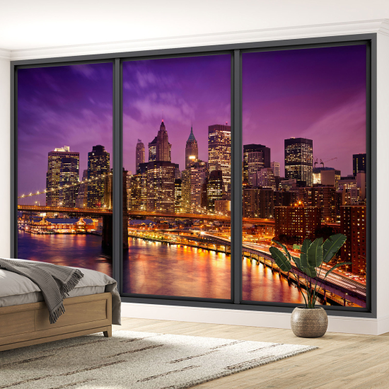 Optical Illusion Panoramic Bay Window Wall Mural / Wallpaper - New York