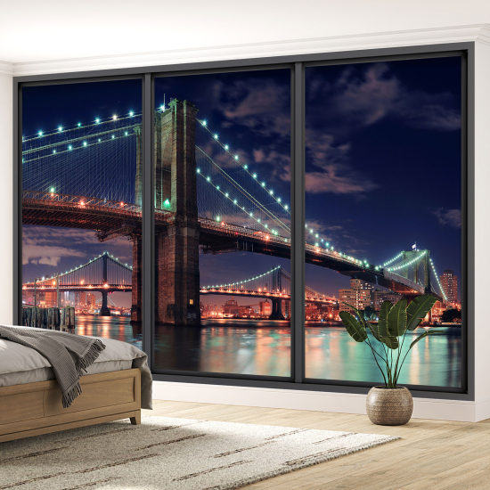 Optical Illusion Panoramic Bay Window Wall Mural / Wallpaper - New York