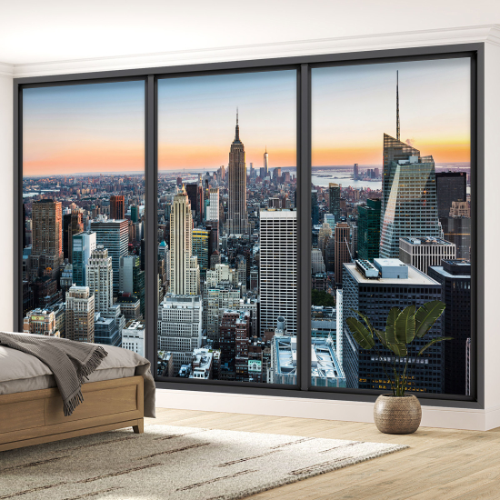 Optical Illusion Panoramic Bay Window Wall Mural / Wallpaper - New York