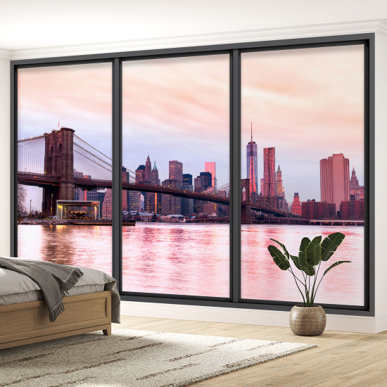 Optical Illusion Panoramic Bay Window Wall Mural / Wallpaper - New York