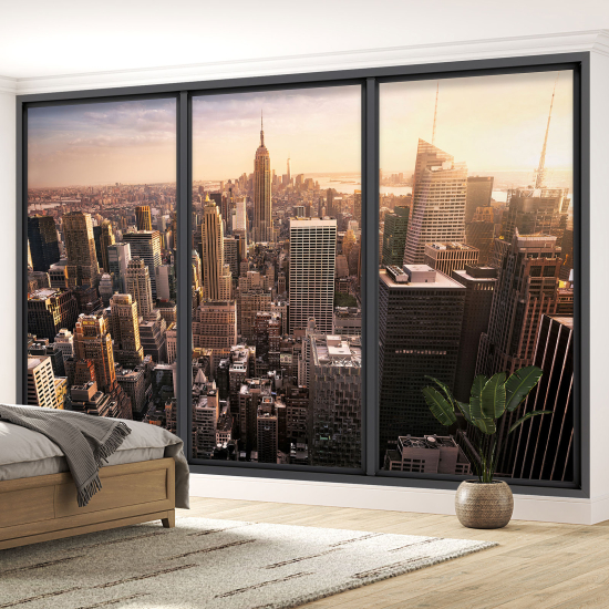 Optical Illusion Panoramic Bay Window Wall Mural / Wallpaper - New York