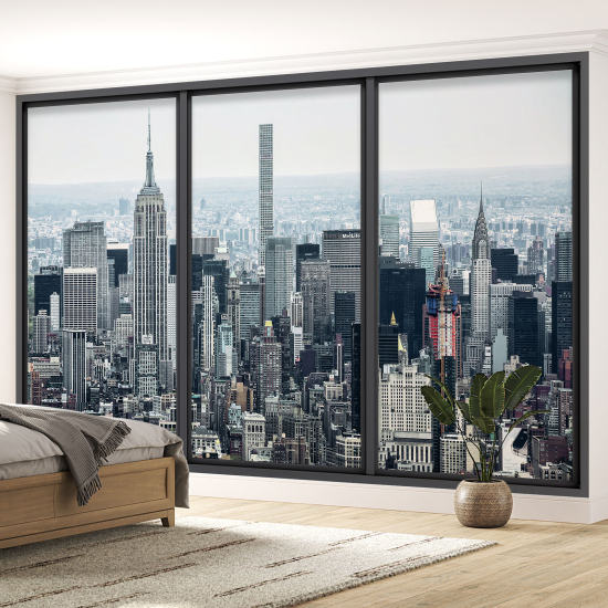 Optical Illusion Panoramic Bay Window Wall Mural / Wallpaper - New York