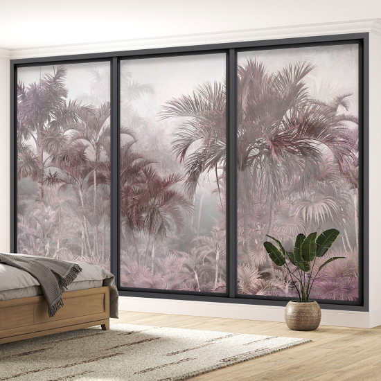 Optical Illusion Panoramic Bay Window Wall Mural / Wallpaper - Palm trees