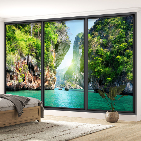 Optical Illusion Panoramic Bay Window Wall Mural / Wallpaper - Paradise corner