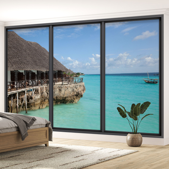 Optical Illusion Panoramic Bay Window Wall Mural / Wallpaper - Paradisiacal