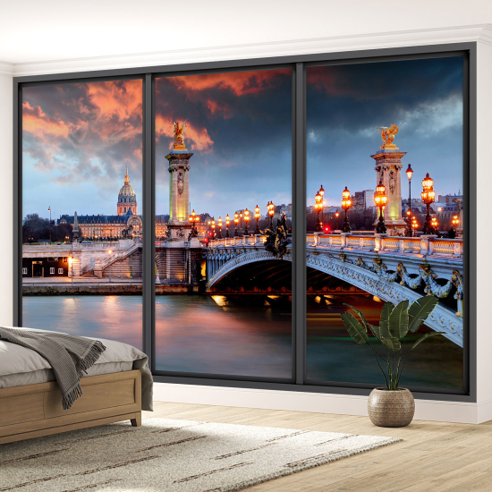 Optical Illusion Panoramic Bay Window Wall Mural / Wallpaper - Paris