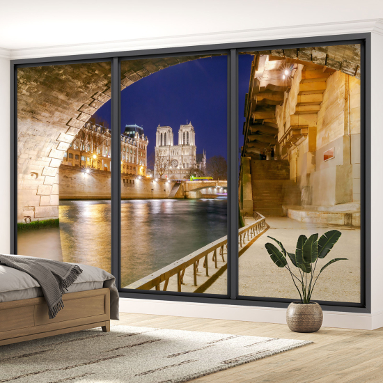 Optical Illusion Panoramic Bay Window Wall Mural / Wallpaper - Paris