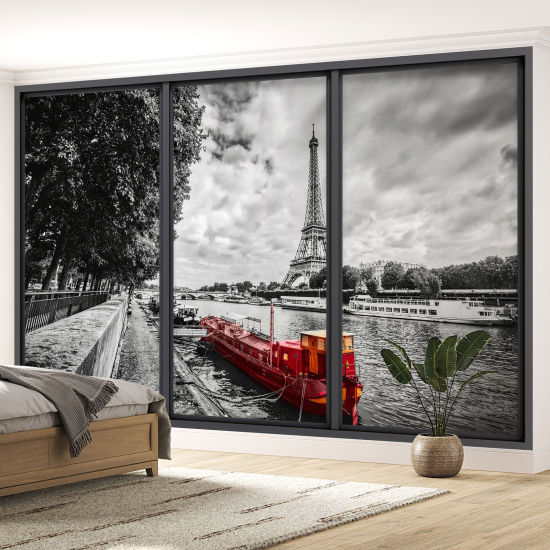 Optical Illusion Panoramic Bay Window Wall Mural / Wallpaper - Paris