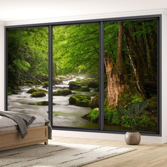 Optical Illusion Panoramic Bay Window Wall Mural / Wallpaper - River