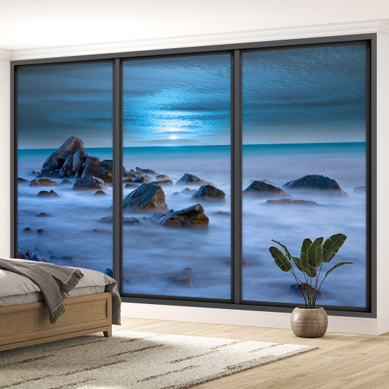 Optical Illusion Panoramic Bay Window Wall Mural / Wallpaper - Sea view