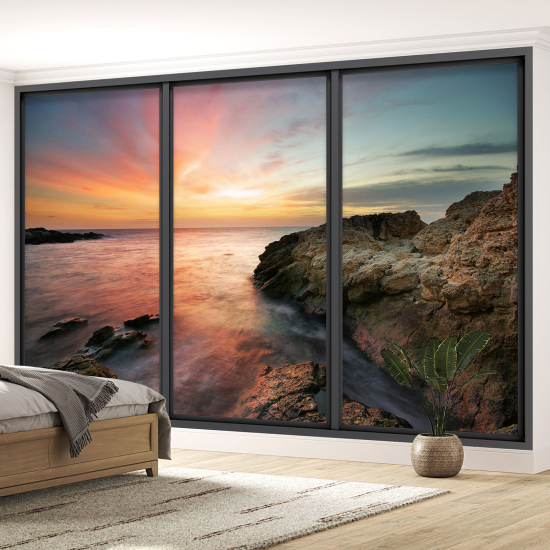 Optical Illusion Panoramic Bay Window Wall Mural / Wallpaper - Sea view