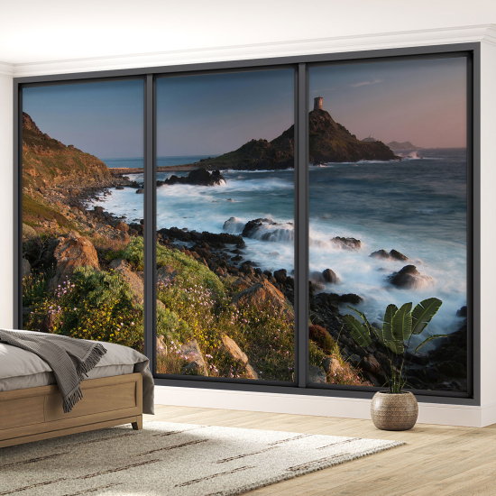 Optical Illusion Panoramic Bay Window Wall Mural / Wallpaper - Sea view