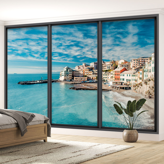 Optical Illusion Panoramic Bay Window Wall Mural / Wallpaper - Sea view