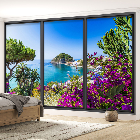 Optical Illusion Panoramic Bay Window Wall Mural / Wallpaper - Sea view