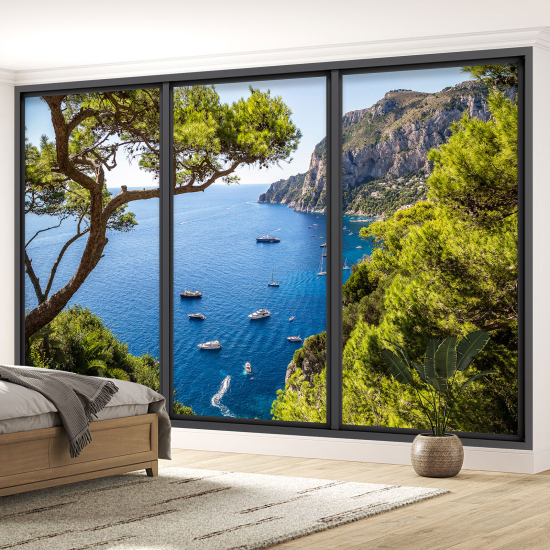 Optical Illusion Panoramic Bay Window Wall Mural / Wallpaper - Sea view