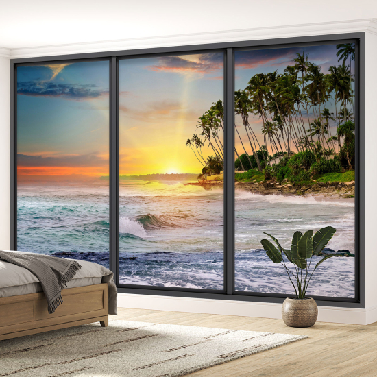 Optical Illusion Panoramic Bay Window Wall Mural / Wallpaper - Sea view