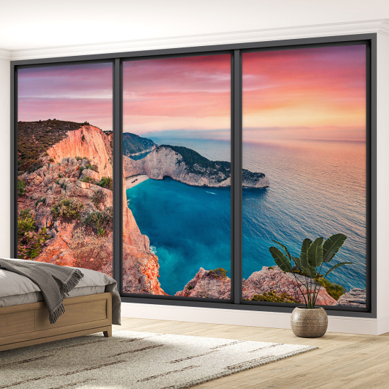 Optical Illusion Panoramic Bay Window Wall Mural / Wallpaper - Sea view