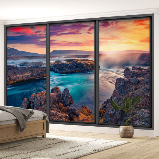 Optical Illusion Panoramic Bay Window Wall Mural / Wallpaper - Sea view