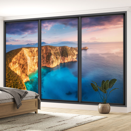 Optical Illusion Panoramic Bay Window Wall Mural / Wallpaper - Sea view