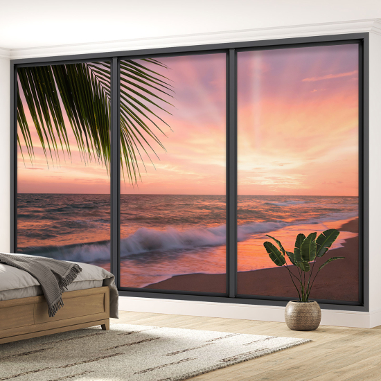 Optical Illusion Panoramic Bay Window Wall Mural / Wallpaper - Sea view