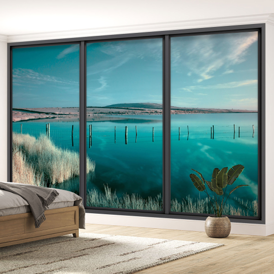 Optical Illusion Panoramic Bay Window Wall Mural / Wallpaper - Sea view