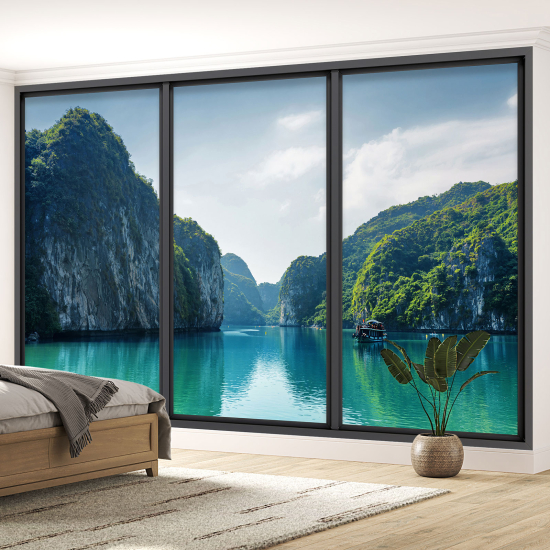 Optical Illusion Panoramic Bay Window Wall Mural / Wallpaper - Sea view