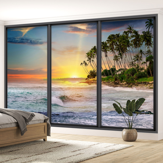 Optical Illusion Panoramic Bay Window Wall Mural / Wallpaper - Sea view