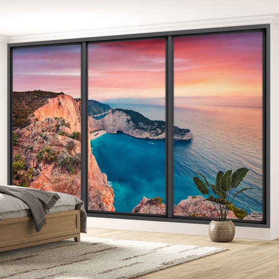 Optical Illusion Panoramic Bay Window Wall Mural / Wallpaper - Sea view