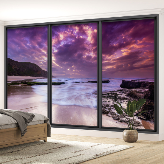 Optical Illusion Panoramic Bay Window Wall Mural / Wallpaper - Sea view